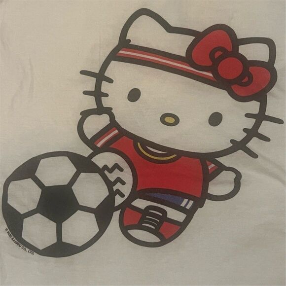 Anvil Tops - Hello Kitty Sanrio Soccer Graphic T-Shirt Unisex Adults Size L White